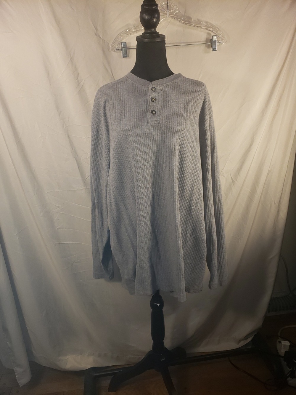 Men's Covington Light Gray Waffle Henley Long-Sleeve Shirt - XL
